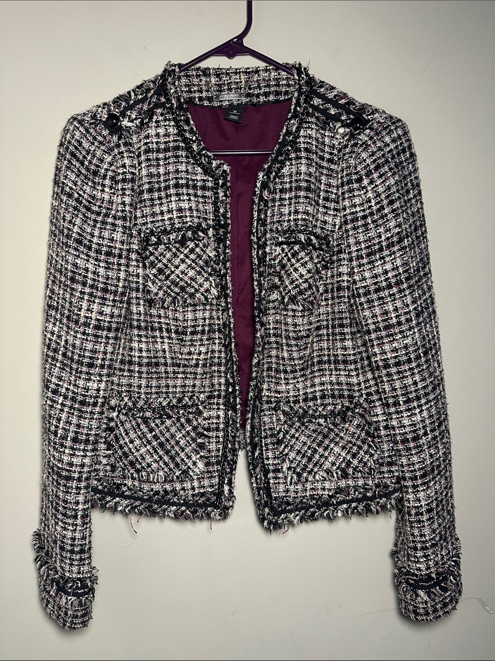 White House Black Market Black White and Plum Tweed Blazer - Picture 9 of 11